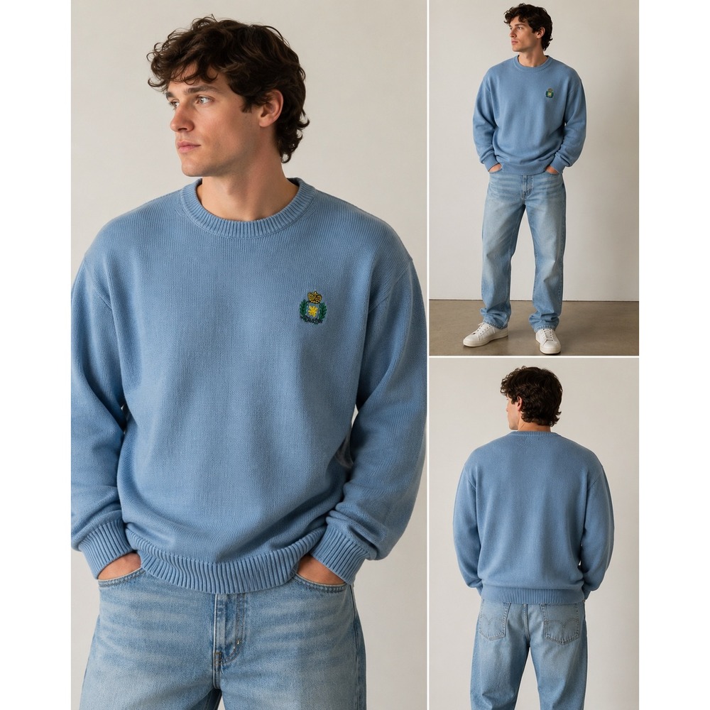 English‎ Sports Shop Bermuda Sweater Mens M Blue Cotton Embroidered Crewneck